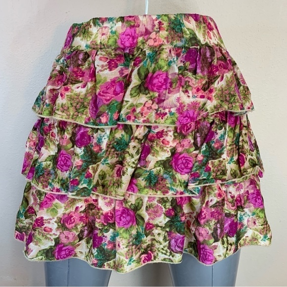 Small Y2k Vintage Floral Ruffle Skirt Cotton Mini Cottage Peasant Juniors 3 5 - Picture 3 of 9